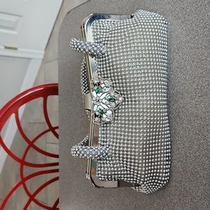 Silver beaded clutch bag
